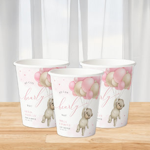 Gobelets En Papier On peut attendre Teddy Bear Baby shower fille