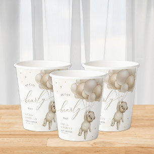 Gobelets En Papier On Peut Attendre Teddy Bear Baby shower Neutre