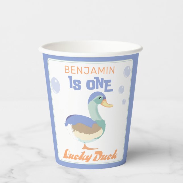 Gobelets En Papier One Lucky Duck &  Bubbles Premier Anniversaire Pas (Recto)