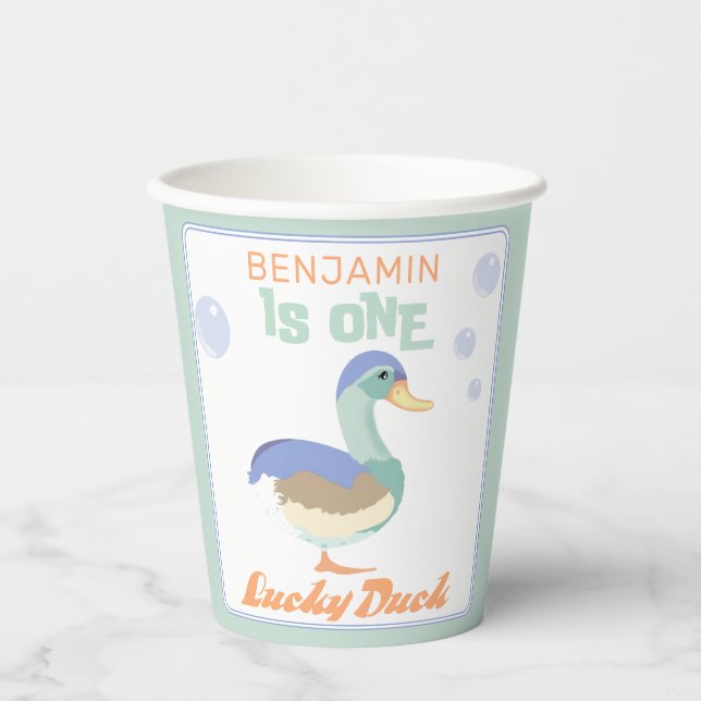 Gobelets En Papier One Lucky Duck &  Bubbles Premier Anniversaire Pas (Recto)