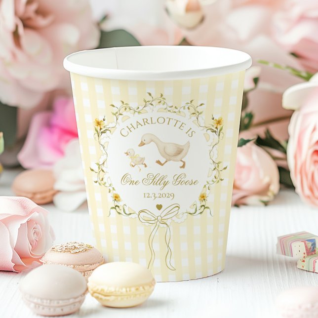 Gobelets En Papier One Silly Goose Whimsical Bow 1st Birthday (Créateur téléchargé)