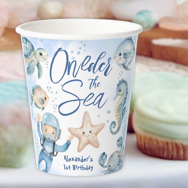 Gobelets En Papier ONEder La Mer | Garçon 1er anniversaire Cute Ocean (Créateur téléchargé)