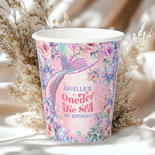 Gobelets En Papier Oneder La Queue de Sirène Pailletée de Fleur de Me