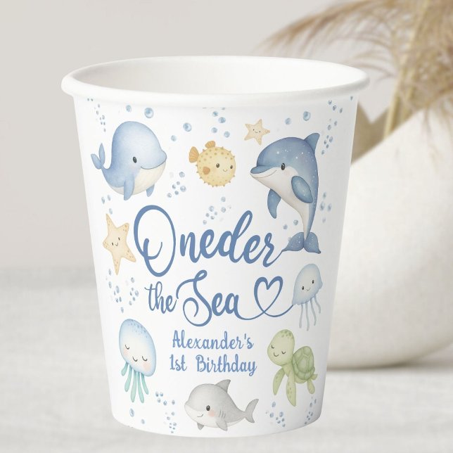 Gobelets En Papier ONEder The Sea Boy 1st birthday Cute Ocean (Créateur téléchargé)