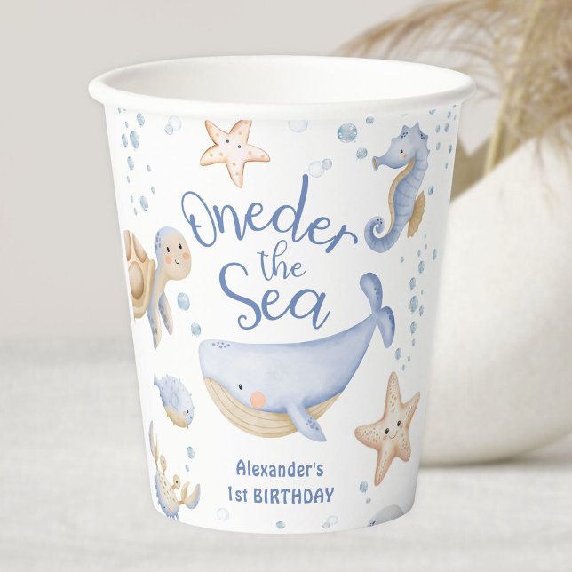 Gobelets En Papier ONEder The Sea ! Boy Cute Ocean 1er anniversaire (Créateur téléchargé)