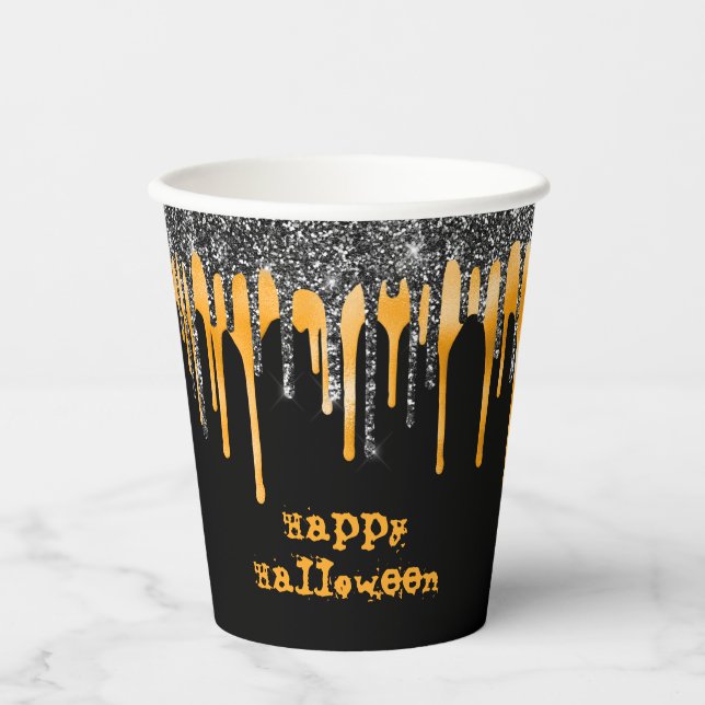 Gobelets En Papier Orange Black Parties scintillant Drivers Halloween (Recto)