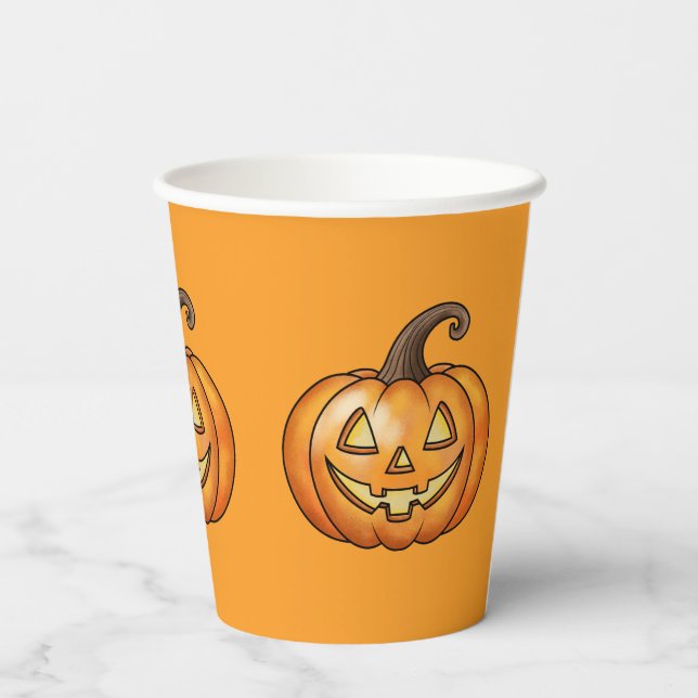Gobelets En Papier Orange Cartoon Jack-o'-lantern Citrouille Hallowee (Verso)