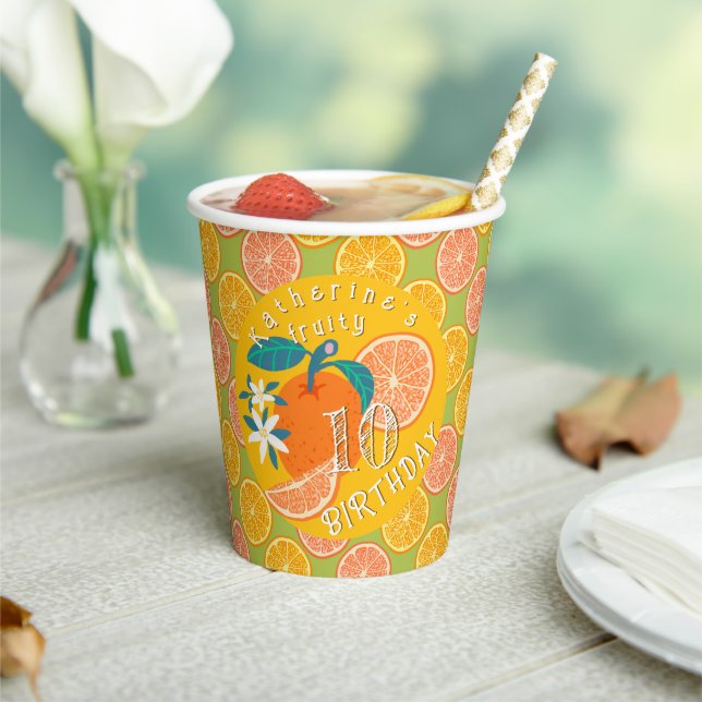 Gobelets En Papier Orange Fruité 10e Anniversaire  (Insitu)
