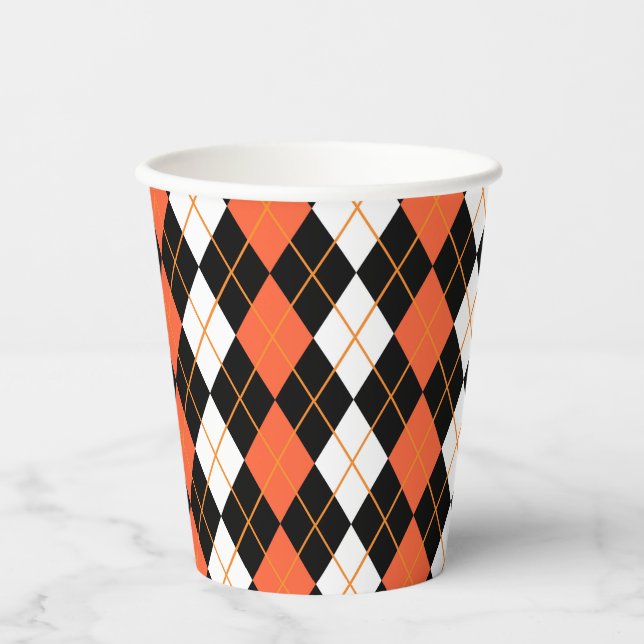 Gobelets En Papier Orange noir Jacquard blanc Diamant Design (Recto)