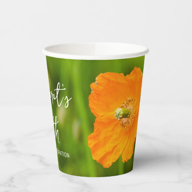Gobelets En Papier Orange Poppy Summer Flower On Green 50th Birthday (Gauche)
