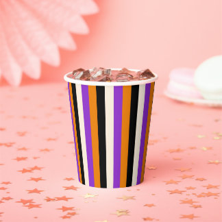 Gobelets En Papier Orange Violet Noir Rayure Halloween