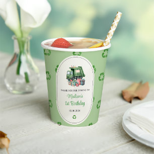 Gobelets En Papier Ordures Camion 1ère fête d'anniversaire
