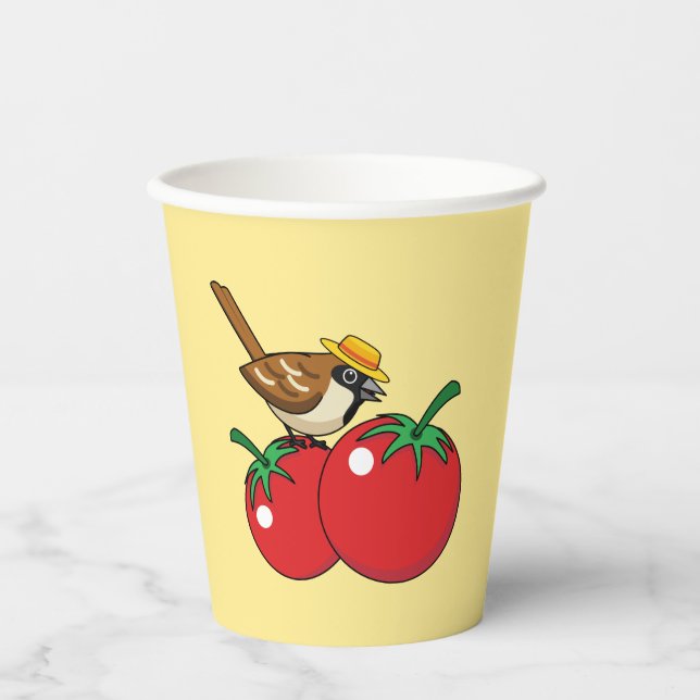 Gobelets En Papier Organic lover Sparrow Eating Red Tomato (Recto)