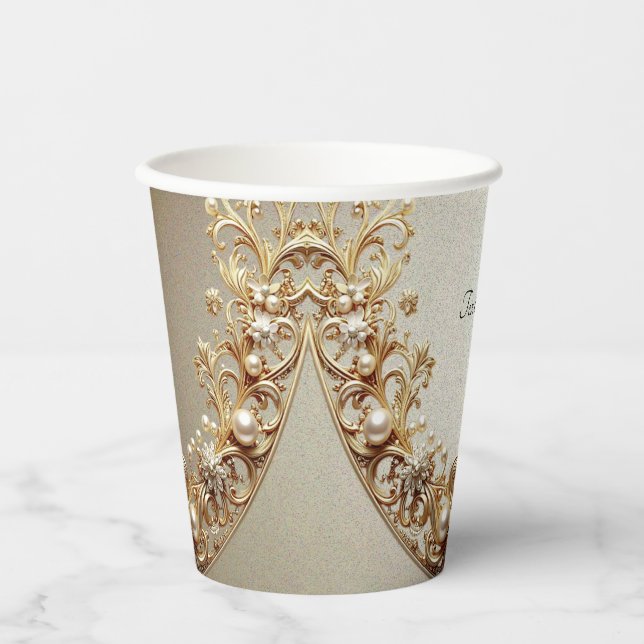 Gobelets En Papier Ornate Gold Flourish Paper Cups (Recto)