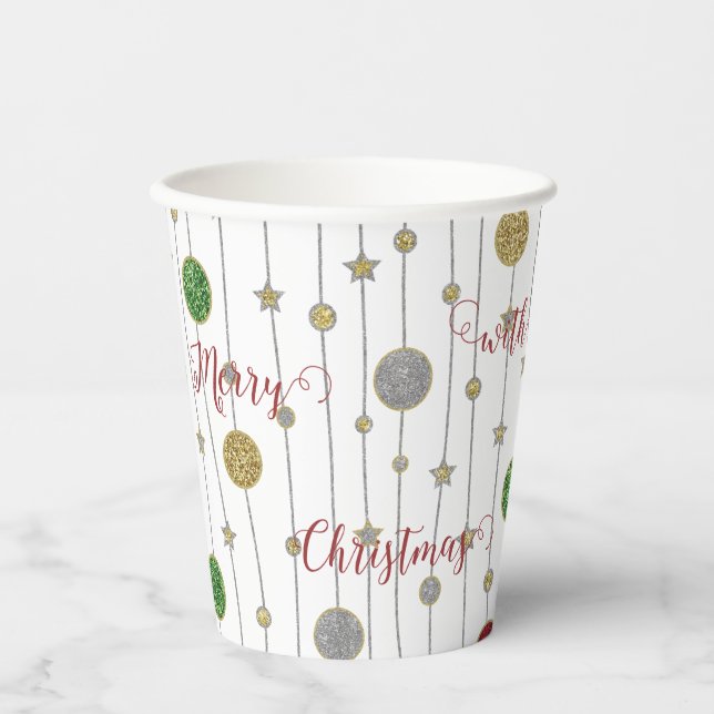 Gobelets En Papier Ornements scintillants de Noël (Recto)