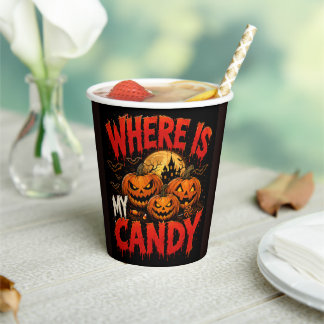 Gobelets En Papier Où est mon T-shirt de citrouille Halloween Candy |