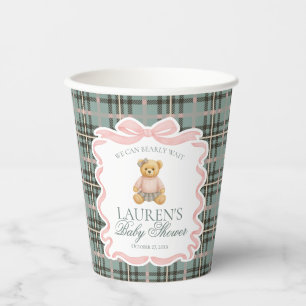 Gobelets En Papier Ours à nœud papillon rose en tartan pour baby show