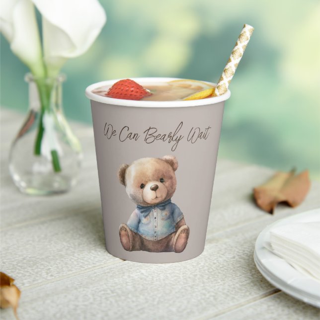 Gobelets En Papier Ours Baby shower moderne Boho Beige (Insitu)