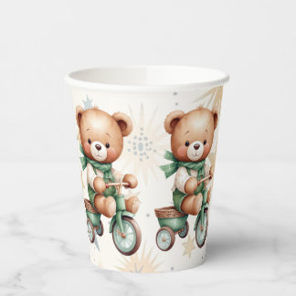 Gobelets En Papier Ours en aquarelle étoiles vélo vert fête Party