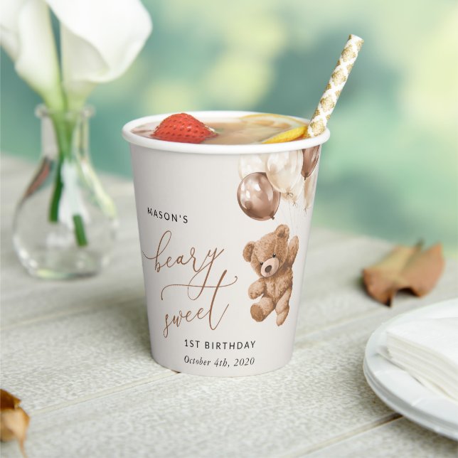 Gobelets En Papier Ours En Joue, Ballons Brown, Premier Anniversaire (Insitu)