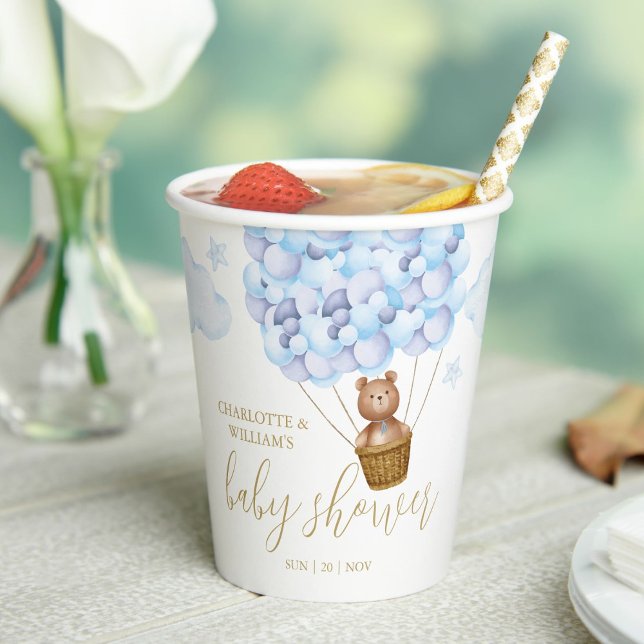 Gobelets En Papier Ours en peluche à peine attendre Baby Shower Bleu  (Teddy Bear Bearly Wait Blue Boy Baby Shower Paper Cups)