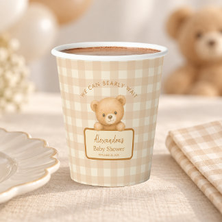 Gobelets En Papier Ours en peluche Bearly Wait Baby Shower Carreau Br
