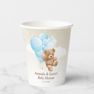 Gobelets En Papier Ours en peluche bleu et marron avec ballons