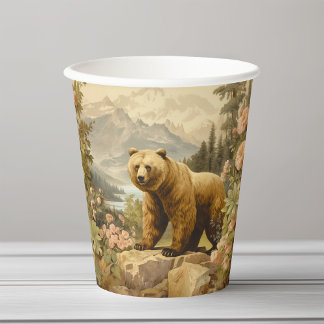 Gobelets En Papier Ours grizzli majestueux dans la forêt
