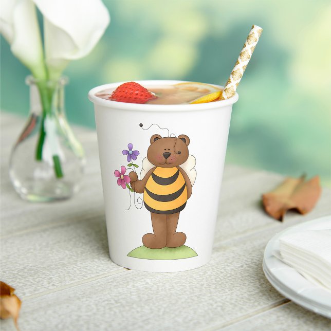 Gobelets En Papier Ours habillé en Bumblebee avec Fleurs (Créateur téléchargé)