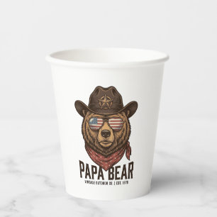 Gobelets En Papier Ours Papa Cowboy Ours Patriote Vintage Vectoriel D