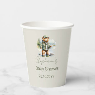 Gobelets En Papier Ourson pêcheur mignon à la bobine excitée Baby Sho