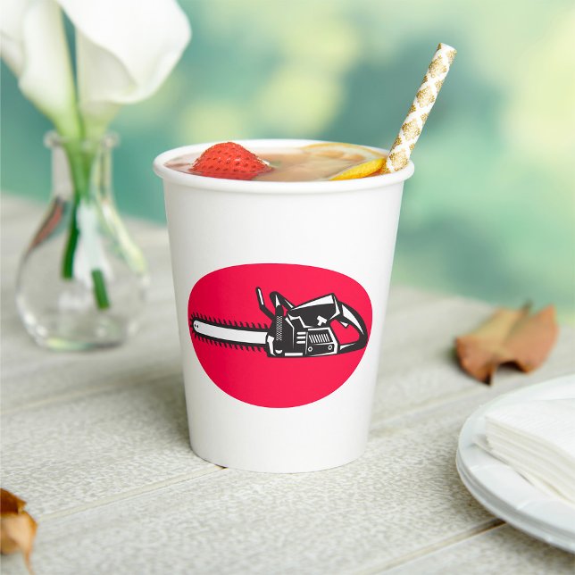 Gobelets En Papier Outil de journalisation du bûcheron de scie à chaî (Créateur téléchargé)