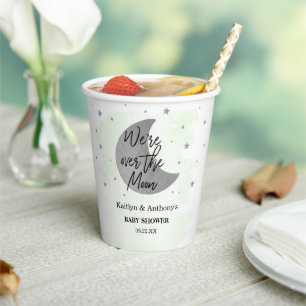 Gobelets En Papier Over The Moon   Baby Shower Neutre
