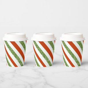 Gobelets En Papier Pailleté rouge vert blanc rayures fêtes Noël