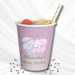Gobelets En Papier Paillettes roses Elle est au septième ciel Enterre