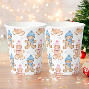 Gobelets En Papier Pain d'hiver rose et bleu Révélation de genre