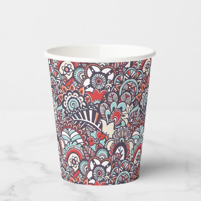 Gobelets En Papier Paisley Floral Doodle Motif (Gauche)