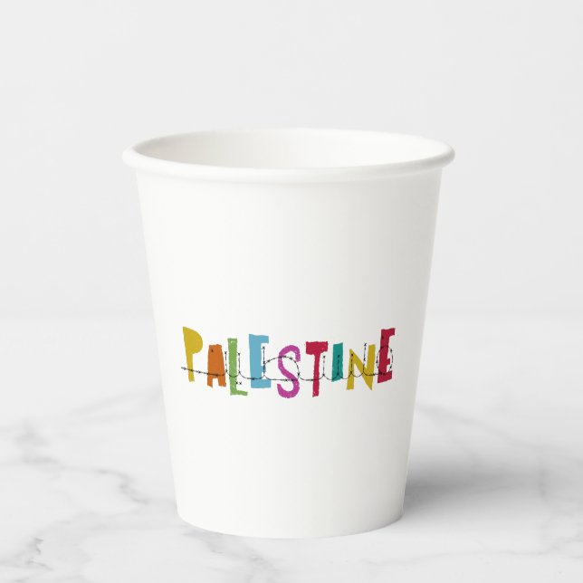 Gobelets En Papier PALESTINE Nom arabe Coloré  (Recto)