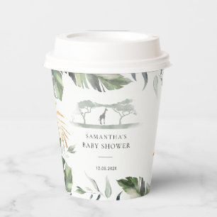 Gobelets En Papier Palm Feuille Safari Giraffe Baby shower Jungle