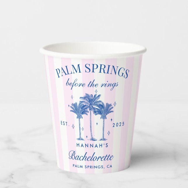 Gobelets En Papier Palm Springs avant les bagues Blue Bachelorette (Recto)