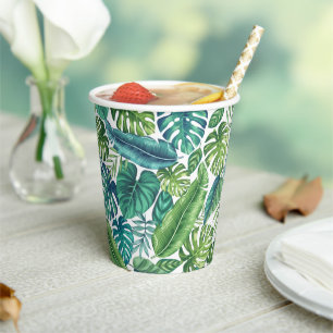 Gobelets En Papier Palm vert et Turquoise Tropical Banana Monstera Fe