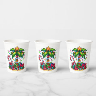 Gobelets En Papier Palmier de Noël tropical