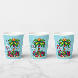 Gobelets En Papier Palmier de Noël tropical
