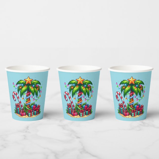 Gobelets En Papier Palmier de Noël tropical (Multi)