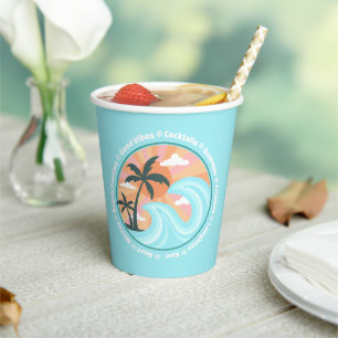 Gobelets En Papier Palmiers tropicaux Hawaiian Island Good Vibes