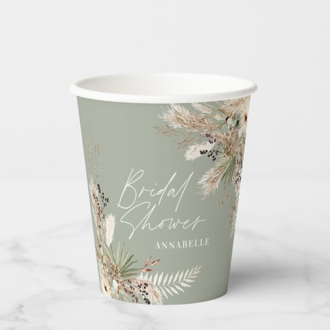 Gobelets En Papier Pampas douche nuptiale eucalyptus moderne sauge ve (Recto)
