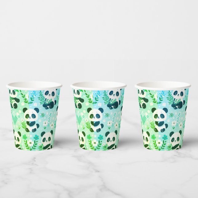 Gobelets En Papier Panda Bear Motif Vert Imprimer (Multi)