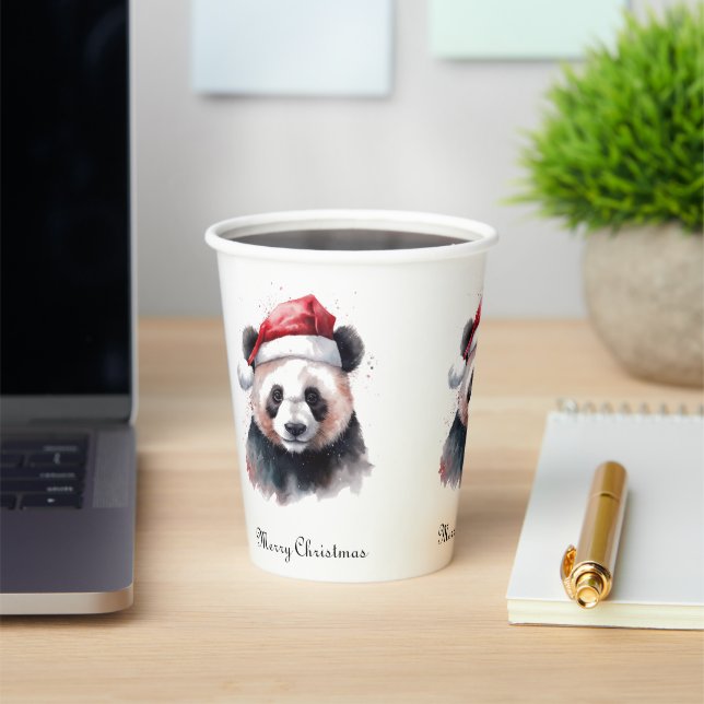 Gobelets En Papier Panda de Noël, personnalisable (Insitu)