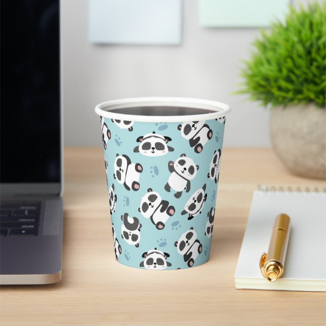 Gobelets En Papier Panda mignon patte fond cyan (Insitu)