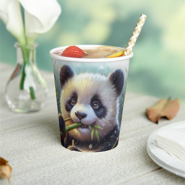 Gobelets En Papier Panda roux adorable mangeant du bambou (Insitu)